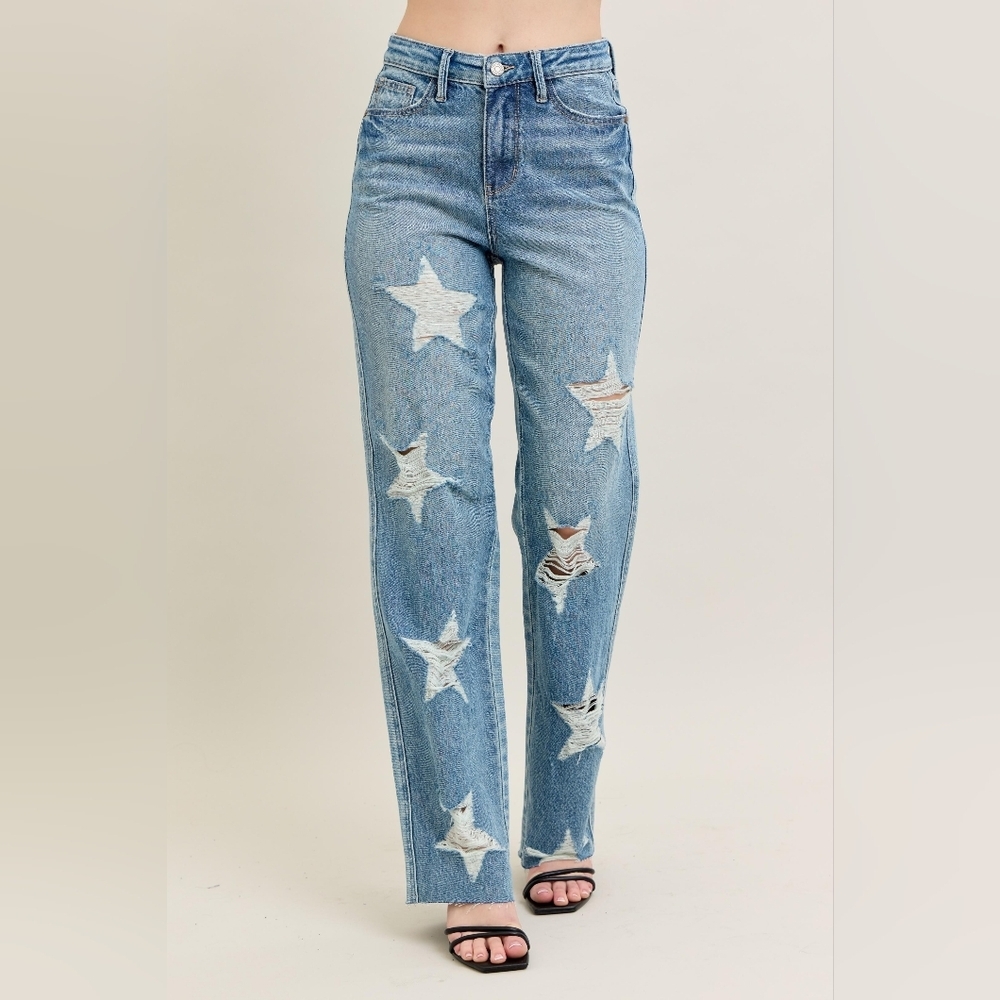 Judy Blue HR Rigid Magic 90's Straight Fit Jeans Star Americana Various Retail - Picture 6 of 16